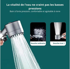 Pommeau de Douche Pressurisé 4 en 1 Réglable Haute Pression et Massage 🚿 - Discoveri